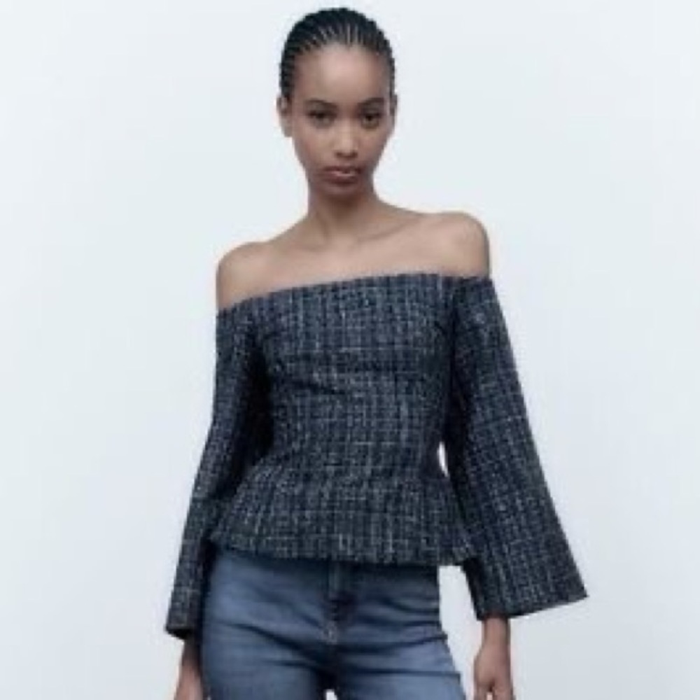 006 NWT ZARA Off Shoulder Tweed Top